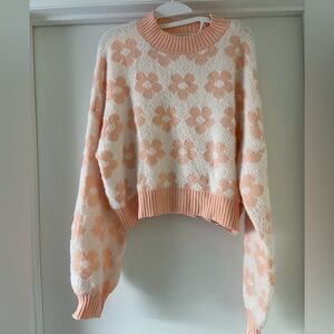Chic Floral Knit Sweater - Peach and Cream
